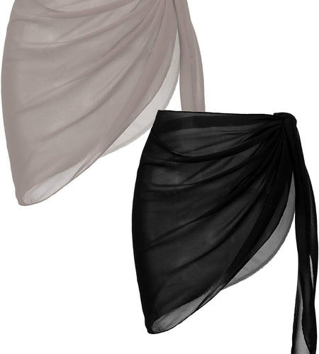 2 Pieces Women Beach Sarongs Sheer Cover Ups Chiffon Bikini Wrap Skirt for Swimwear S-XXL