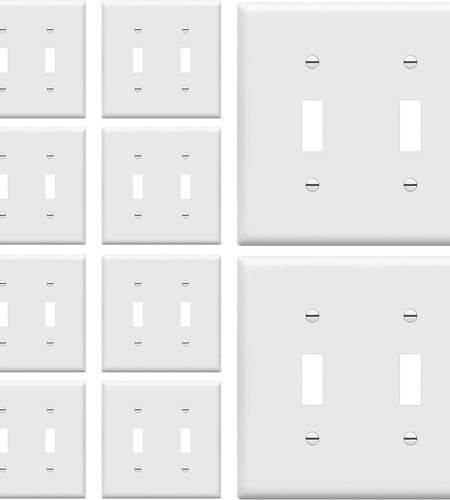 - FBA_8812-W-10PCS Toggle Light Switch Wall Plate, Size 2-Gang 4.50" X 4.57", Unbreakable Polycarbonate Thermoplastic, 8812-W-10PCS, White (10 Pack)
