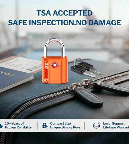 Orange 4 Pack TSA Approved Luggage Locks Ultra-Secure Dimple Key Travel Locks with Zinc Alloy Body