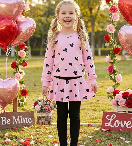 Little Girls Clothes Set Outfit Heart Print Fleece Sweatshirts Top and Leggings Set
