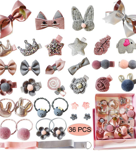 Baby Girl'S Hair Clips Cute Hair Bows Baby Elastic Hair Ties Hair Accessories Ponytail Holder Hairpins Set for Baby Girls Teens Toddlers, Assorted Styles, 36 Pieces Pack (Pink)