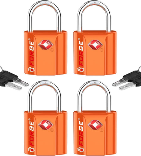 Orange 4 Pack TSA Approved Luggage Locks Ultra-Secure Dimple Key Travel Locks with Zinc Alloy Body