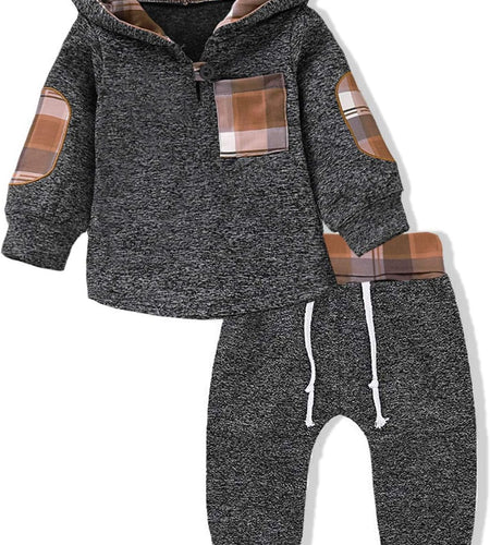 Toddler Infant Baby Boys Clothes Plaid Long Sleeve Hoodie Sweatshirt Pants Fall Winter 2Pcs Outfits Set
