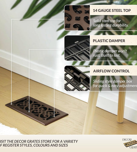 SPH412-RB Floor Register, 4X12, Rubbed Bronze Finish