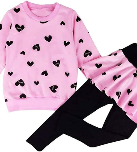 Little Girls Clothes Set Outfit Heart Print Fleece Sweatshirts Top and Leggings Set
