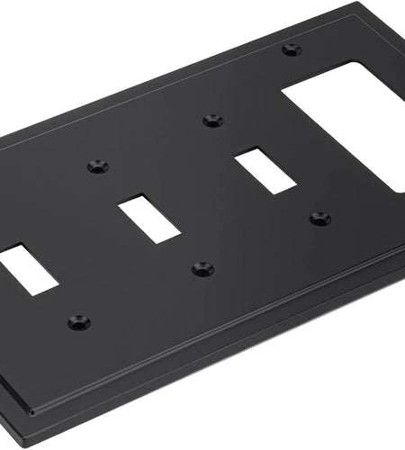 Modern Edge Decorative Wall Plate Switch Plate Outlet Cover, Durable Solid Zinc Alloy (Triple Toggle/Single Decorator, Matte Black)